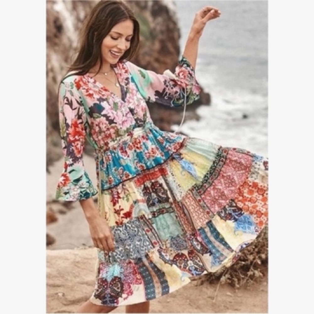 Johnny Was Blue and Pink Ruffled Tiered Sundress - Picture 2 of 6